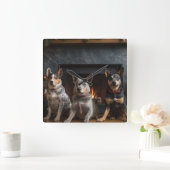 Australisch vee bij de open haard Kerstmis Vierkante Klok (Huis)