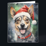 Australisch vee Hond Kerstmis Santa Paws Kaart<br><div class="desc">Vier het feestelijke seizoen met een charmant waterverf kerstontwerp met een heerlijke hond getooid in een Sinterklaas pet. Dit hartverwarmende kunstwerk vangt de vreugde van de feestdagen met zijn grillige en vertederende portret van een hoekige metgezel, perfect voor het verspreiden van vrolijkheid. Het ontwerp, dat in een hondenstijl wordt weergegeven,...</div>