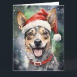 Australisch vee Hond Kerstmis Santa Paws Kaart<br><div class="desc">Vier het feestelijke seizoen met een charmant waterverf kerstontwerp met een heerlijke hond getooid in een Sinterklaas pet. Dit hartverwarmende kunstwerk vangt de vreugde van de feestdagen met zijn grillige en vertederende portret van een hoekige metgezel, perfect voor het verspreiden van vrolijkheid. Het ontwerp, dat in een hondenstijl wordt weergegeven,...</div>