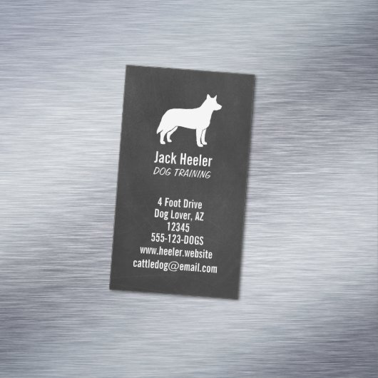 Australisch vee hond silhouet verticaal visitekaartje magneet (Voorbeeld)