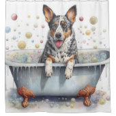 Australisch vee in badkuip Waterverf hondenkunst Douchegordijn (Voorkant)