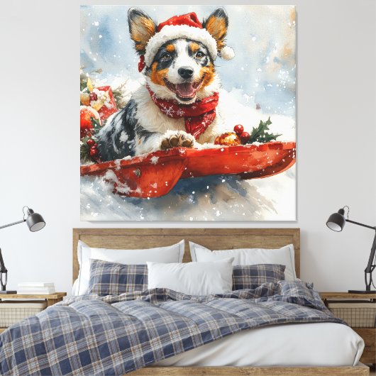 Australisch vee in slee laat het sneeuwen Kerstmis Canvas Afdruk (Insitu (Slaapkamer))