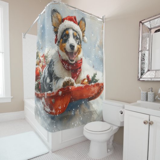 Australisch vee in slee laat het sneeuwen Kerstmis Douchegordijn (In situ)