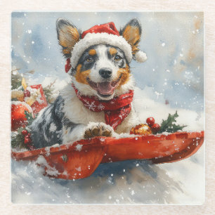 Australisch vee in slee laat het sneeuwen Kerstmis Glazen Onderzetter