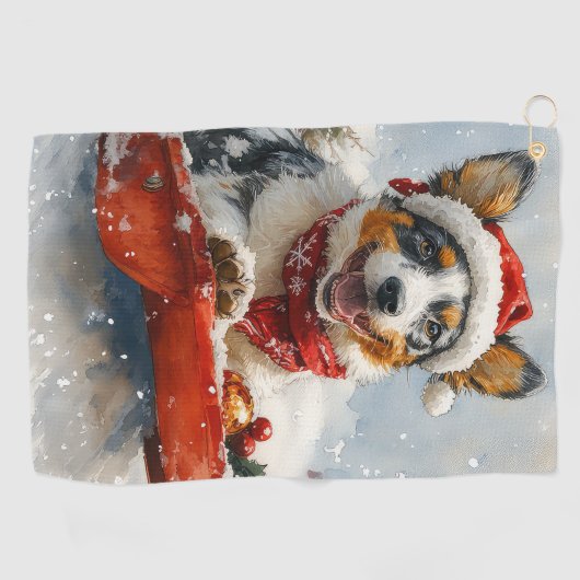 Australisch vee in slee laat het sneeuwen Kerstmis Golfhanddoek (Horizontaal)