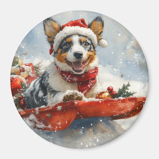 Australisch vee in slee laat het sneeuwen Kerstmis Magneet (Voorkant)