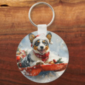 Australisch vee in slee laat het sneeuwen Kerstmis Sleutelhanger (Achterkant)