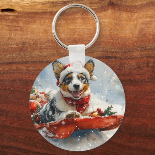 Australisch vee in slee laat het sneeuwen Kerstmis Sleutelhanger (Achterkant)