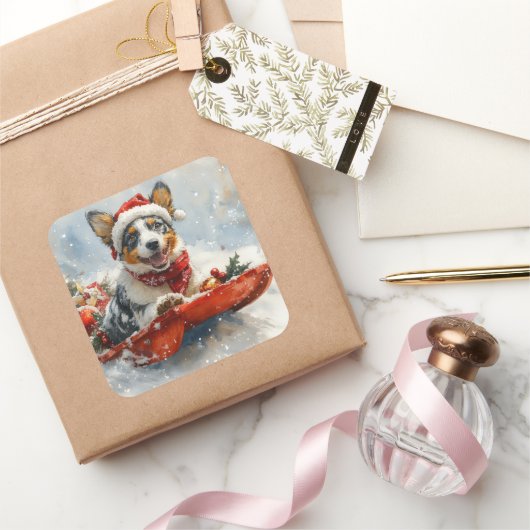 Australisch vee in slee laat het sneeuwen Kerstmis Vierkante Sticker (Geschenken)