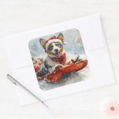 Australisch vee in slee laat het sneeuwen Kerstmis Vierkante Sticker (Envelop)