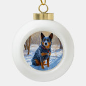 Australisch vee liet het sneeuwKerstmis Keramische Bal Ornament (Voorkant)