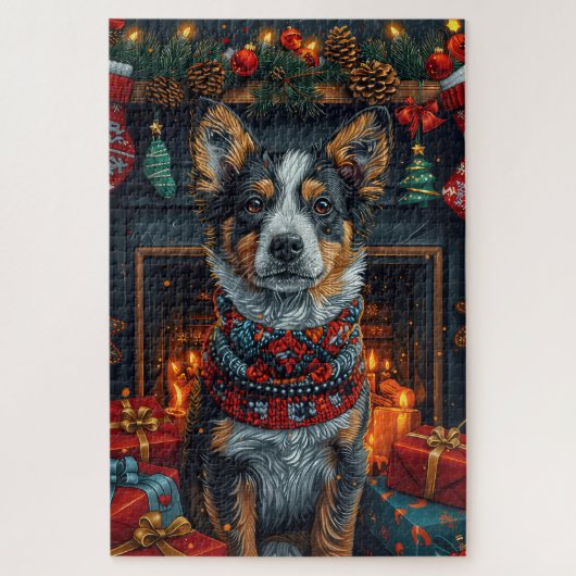 Australisch vee met kerstgeschenken open haard legpuzzel (Verticaal)