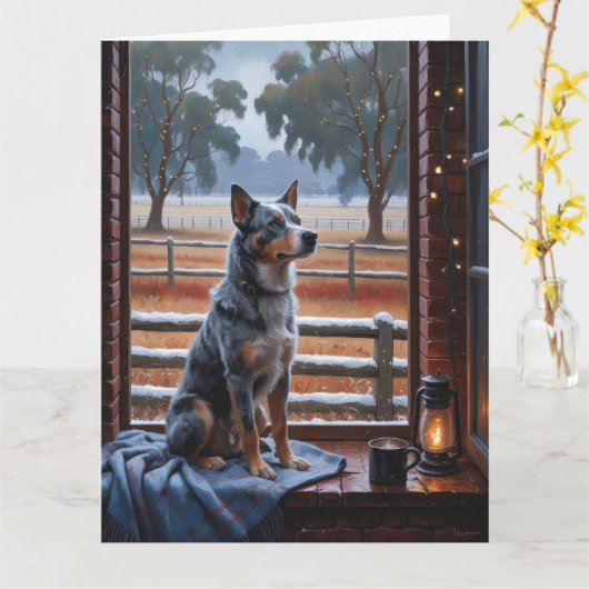 Australisch vee met kerstverlichting vakantie kaart (Gele Bloem)