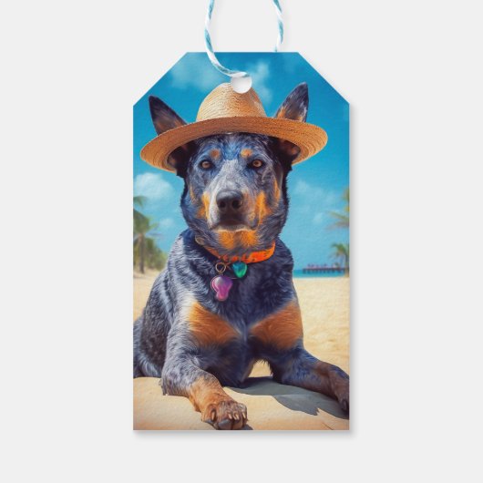 Australisch vee op het strand, hondenliefhebbers z cadeaulabel (Achterkant)