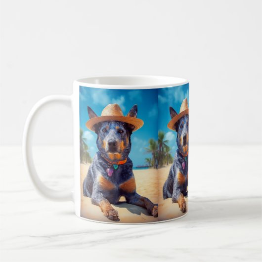 Australisch vee op het strand, hondenliefhebbers z koffiemok (Links)