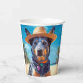 Australisch vee op het strand, hondenliefhebbers z papieren bekers (Achterkant)