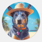 Australisch vee op het strand, hondenliefhebbers z ronde sticker (Voorkant)
