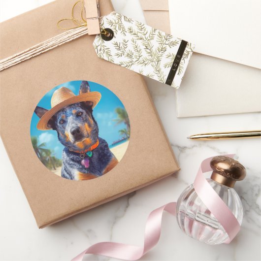 Australisch vee op het strand, hondenliefhebbers z ronde sticker (Geschenken)