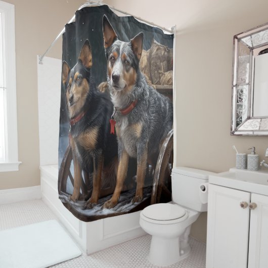 Australisch vee Sneeuwslee Kerstdecoratie Douchegordijn (In situ)