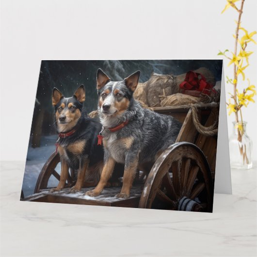 Australisch vee Sneeuwslee Kerstdecoratie Kaart (Gele Bloem)