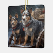 Australisch vee Sneeuwslee Kerstdecoratie Keramisch Ornament (Links)