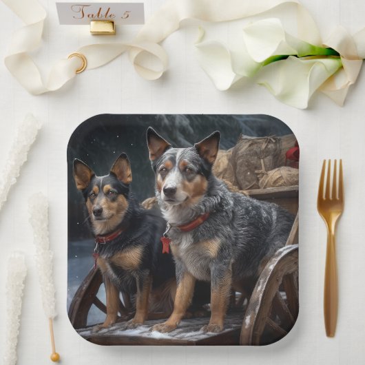 Australisch vee Sneeuwslee Kerstdecoratie Papieren Bordje (Huwelijk)