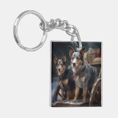 Australisch vee Sneeuwslee Kerstdecoratie Sleutelhanger (Voorkant Links)