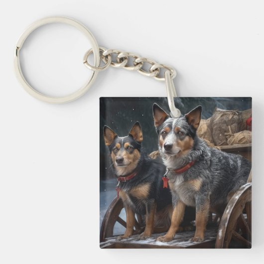 Australisch vee Sneeuwslee Kerstdecoratie Sleutelhanger (Voorkant)