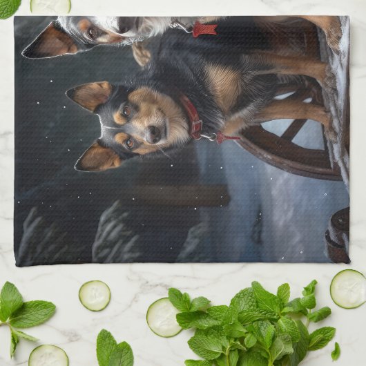 Australisch vee Sneeuwslee Kerstdecoratie Theedoek (Gevouwen)