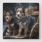 Australisch vee Sneeuwslee Kerstdecoratie Vierkante Klok (Voorkant)