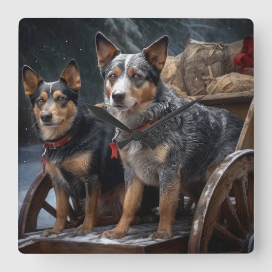 Australisch vee Sneeuwslee Kerstdecoratie Vierkante Klok (Voorkant)