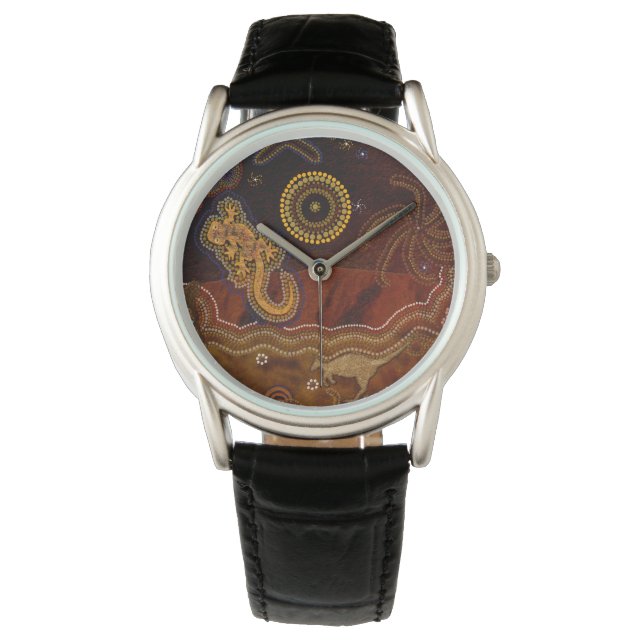 Australische Aboriginal Desert Outback Themed Art  Horloge (Voorkant)