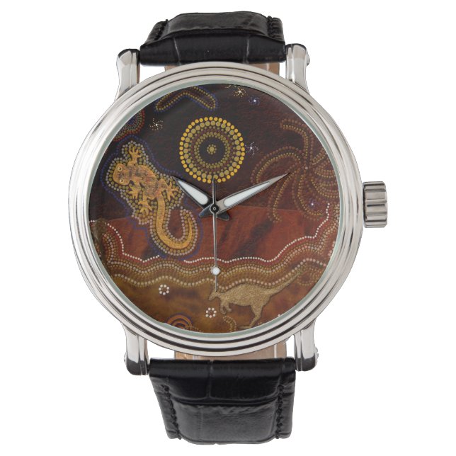 Australische Aboriginal Desert Outback Themed Art  Horloge (Voorkant)