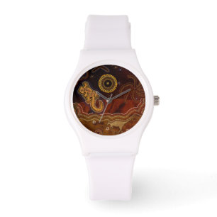 Australische Aboriginal Desert Outback Themed Art  Horloge