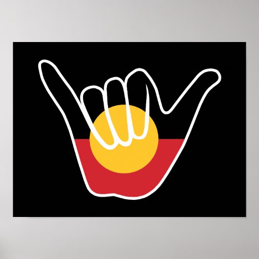 Australische Aboriginal Flag Shaka teken hangen lo Poster (Voorkant)