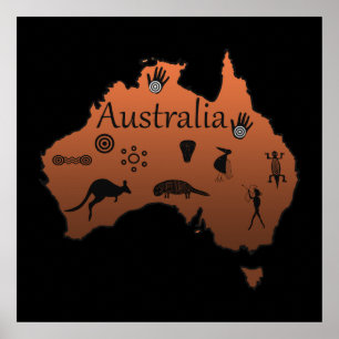 Australische Aboriginal kaart met symbolen Poster