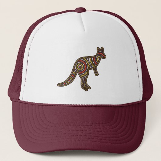 Australische Aboriginal Kunst – Kangoeroe Spirit D Trucker Pet (Voorkant)