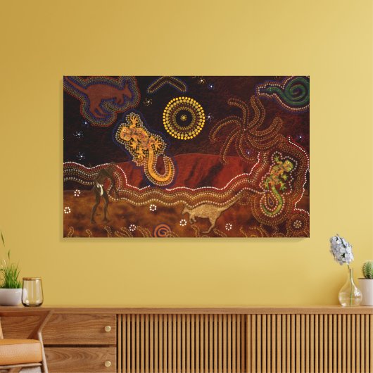Australische aboriginal woestijnwarmte & wilde die canvas afdruk (Insitu (Woonkamer))