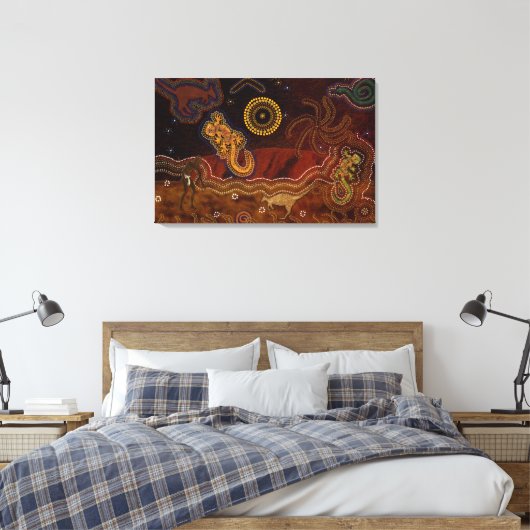 Australische aboriginal woestijnwarmte & wilde die canvas afdruk (Insitu (Slaapkamer))