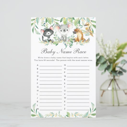 Australische Baby naam Race Baby shower Game (Staand voorkant)