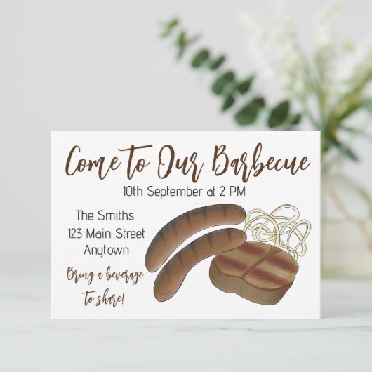 Australische BBQ Cookout Barbecue Steak Sausages Kaart (Staand voorkant)