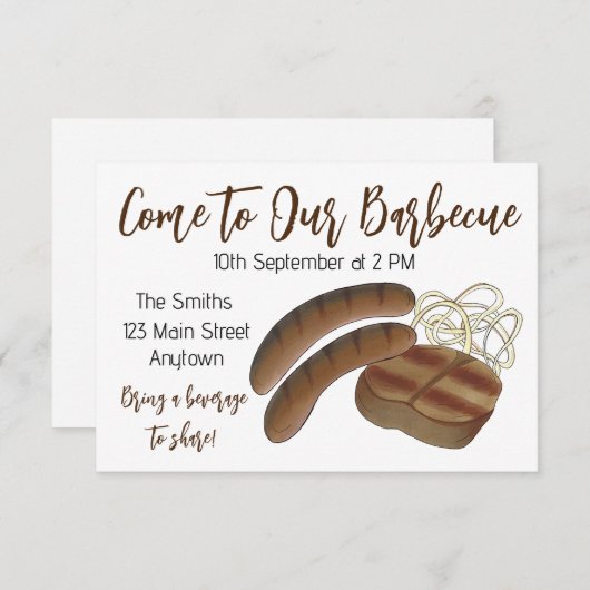 Australische BBQ Cookout Barbecue Steak Sausages Kaart (Voorkant / Achterkant)