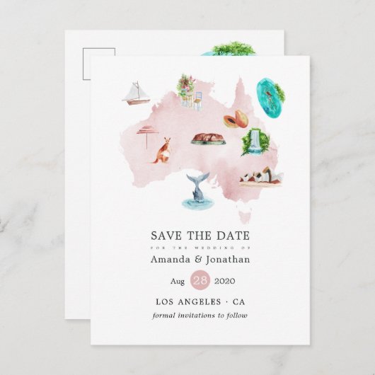 Australische bestemmingsweddenschap Sla de datum o Aankondigingskaart (Voorkant / Achterkant)