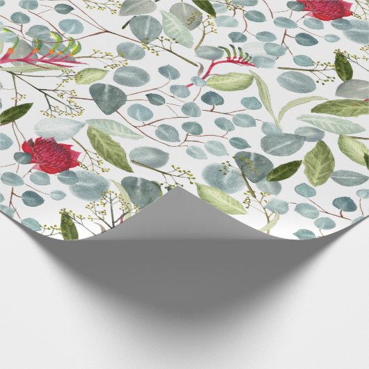 Australische bloem Kangaroo poten Eucalyptusblader Cadeaupapier (Hoek)