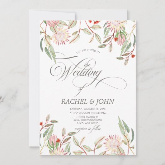 Australische bloemen kalligrafisch script bruiloft kaart (Voorkant)