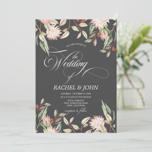 Australische bloemen kalligrafische bruiloft monog kaart (Staand voorkant)