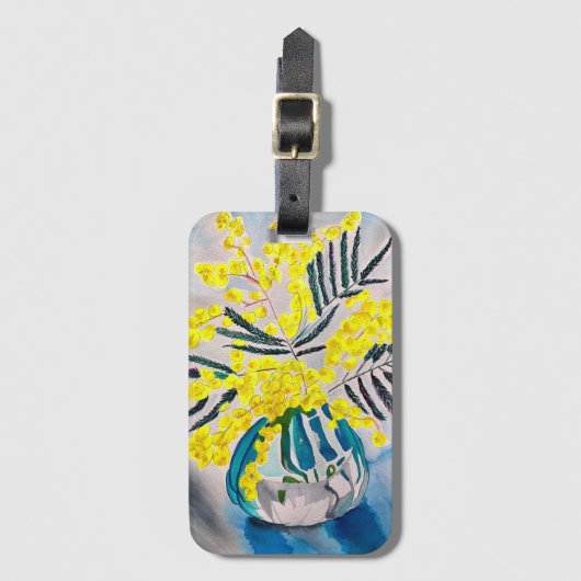 Australische bloemenkunst met Gele Wattle Bagagelabel (Voorkant (verticaal))