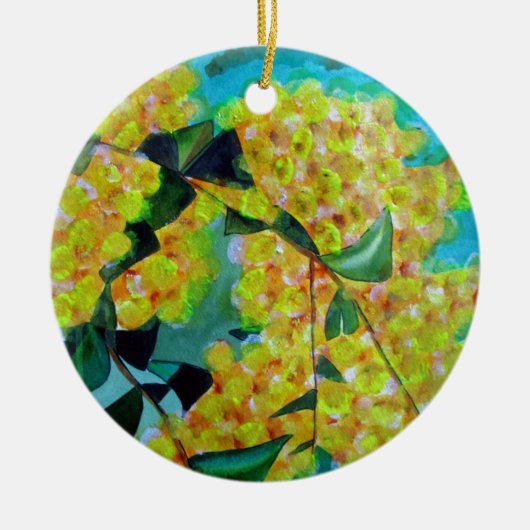 Australische bloemenkunst met Gele Wattle Keramisch Ornament (Voorkant)