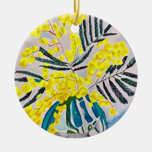 Australische bloemenkunst met Gele Wattle Keramisch Ornament (Voorkant)