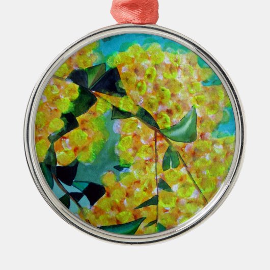 Australische bloemenkunst met Gele Wattle Metalen Ornament (Voorkant)